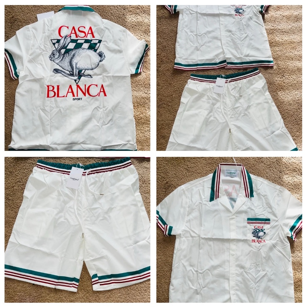 Casablanca White and Green Shirt and Shorts Set